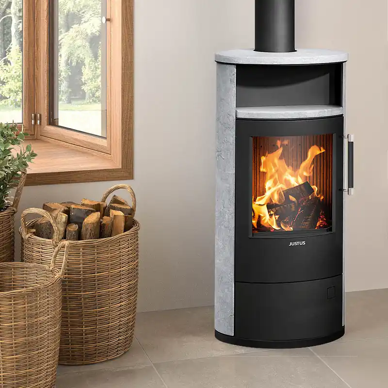 Markenprodukt Justus Island 5 2.0 Kaminofen Stahl Schwarz / Speckstein