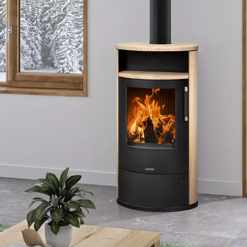 Justus Island 7 2.0 Kaminofen Stahl Schwarz / Sandstein Begrenztes Angebot