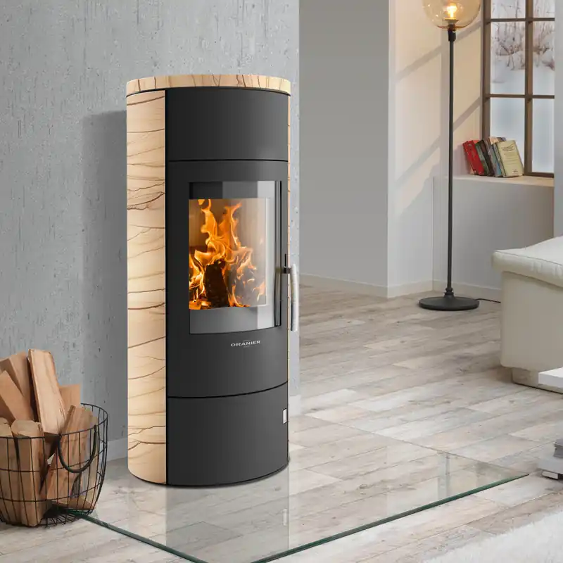 Geprüft Oranier Polar W+ 2.0 Kaminofen Stahl Schwarz / Sandstein