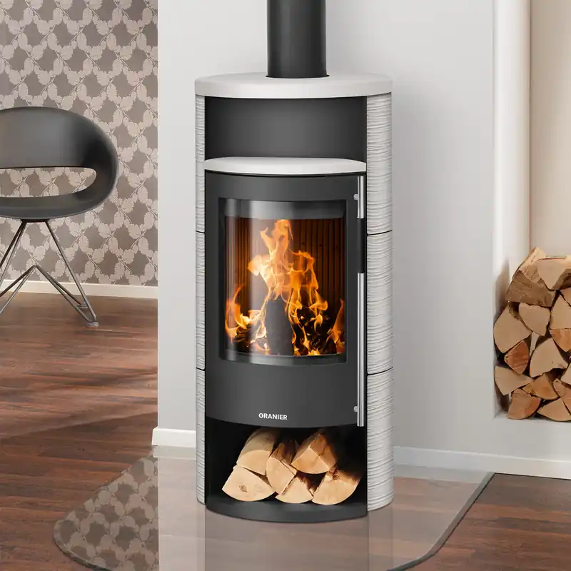 Neue Ware Oranier Polar Neo 4 Kaminofen Stahl Schwarz / Keramik Seidenweiß