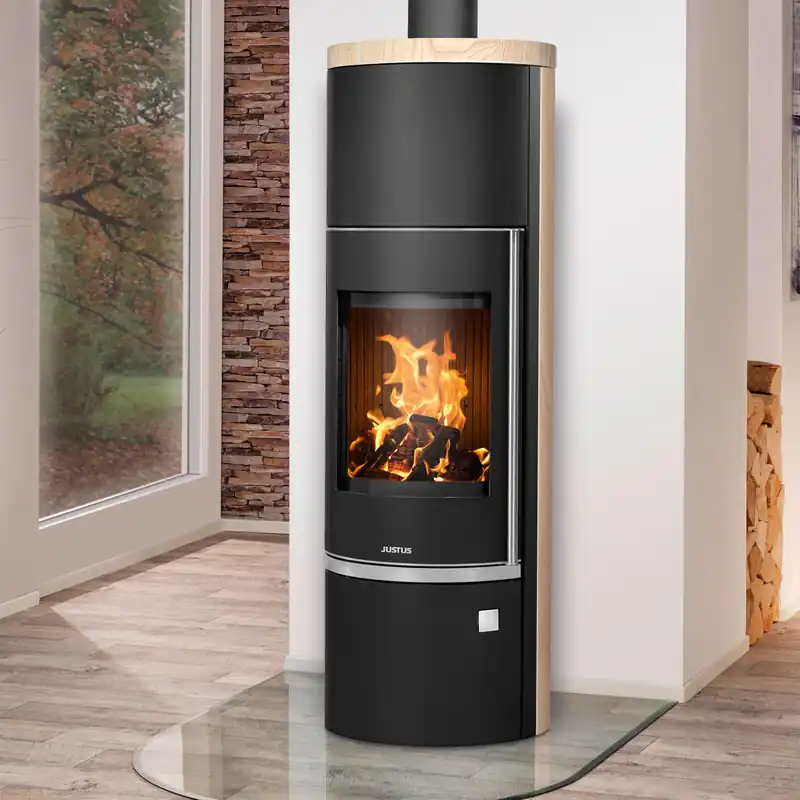 Bestpreis Justus Faro Aqua 2.0 Wasserführender Kaminofen Stahl Schwarz mit Sandstein-Verkleidung