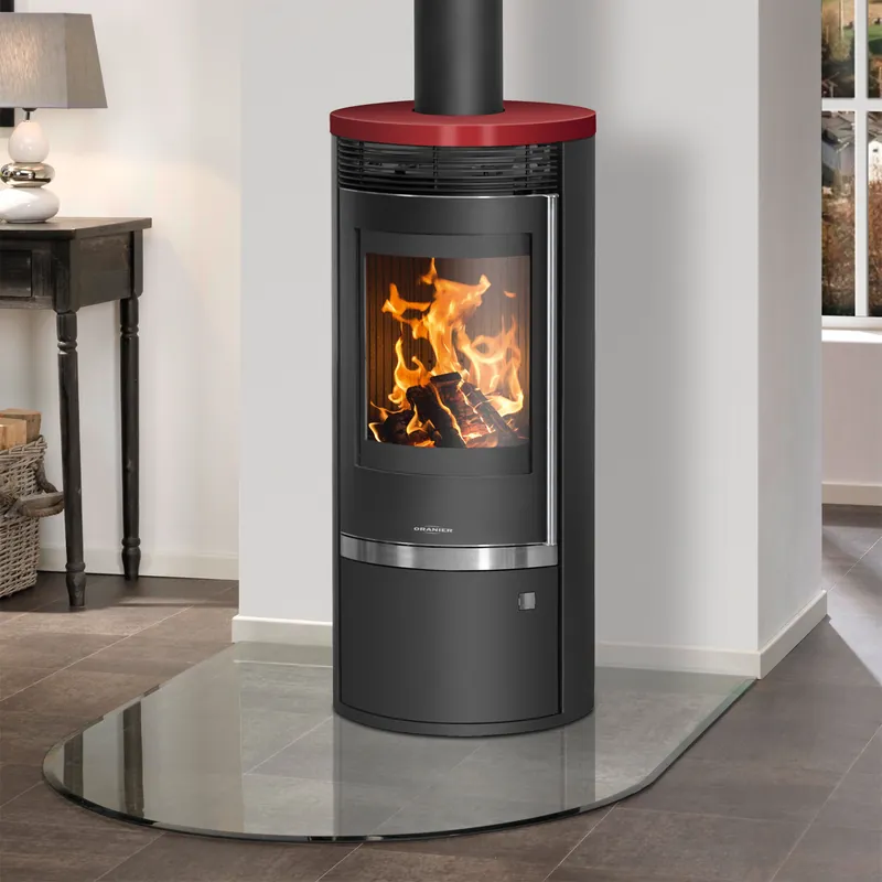 Oranier Rota Top 2.0 Kaminofen Stahl Schwarz mit Abdeckplatte Keramik Bordeauxrot Geprüft