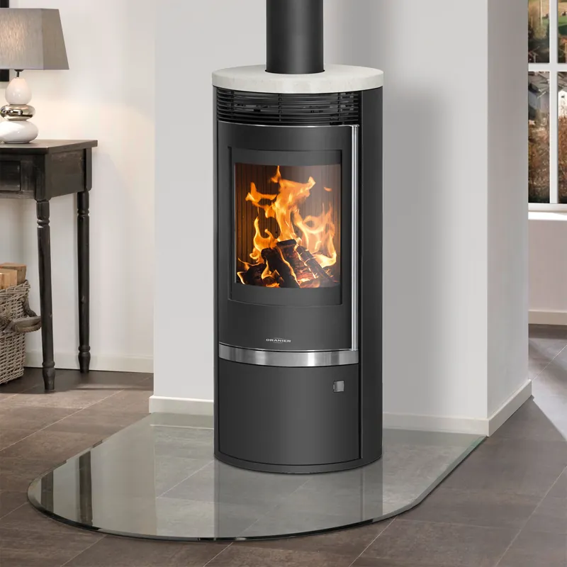 Top-Seller Oranier Rota Top 2.0 Kaminofen Stahl Schwarz mit Kalkstein-Abdeckplatte
