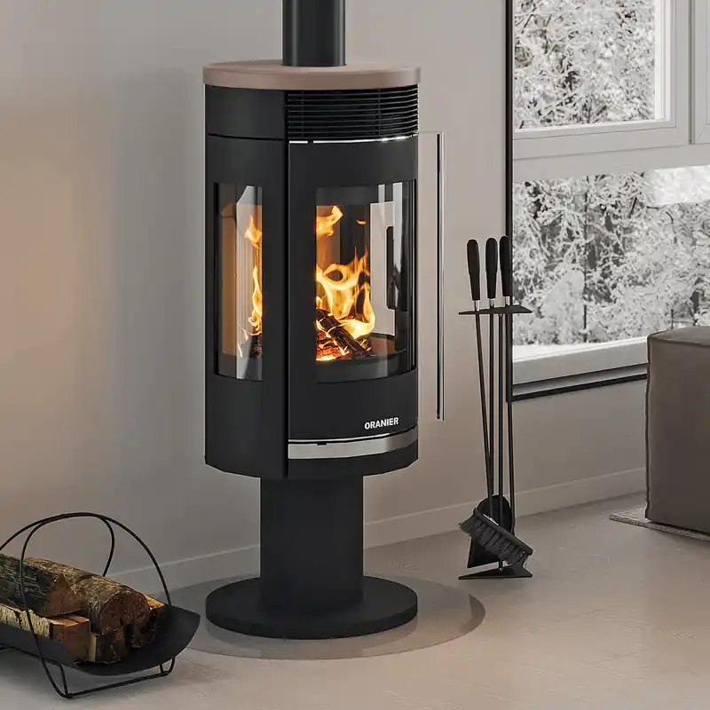 Neu Oranier Rota Twist Kaminofen Stahl Schwarz / Topplatte Keramik Grappa