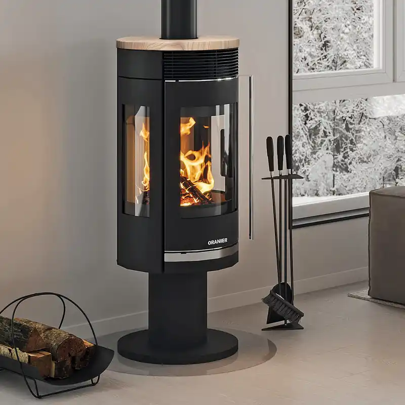 Angebot Oranier Rota Twist Kaminofen Stahl Schwarz / Topplatte Sandstein