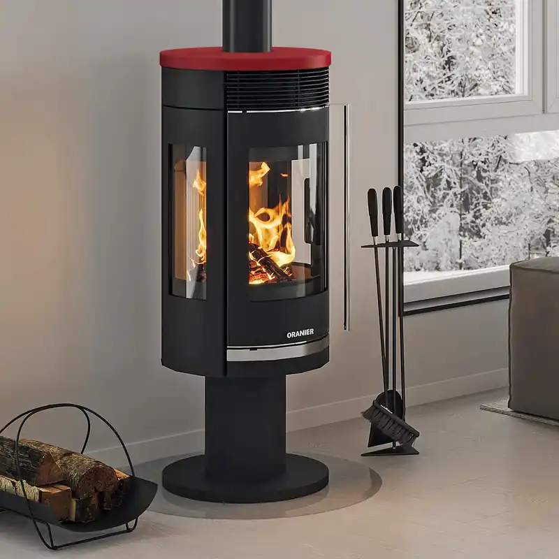 Oranier Rota Twist Kaminofen Stahl Schwarz / Topplatte Keramik Bordeauxrot Garantierte Lieferung