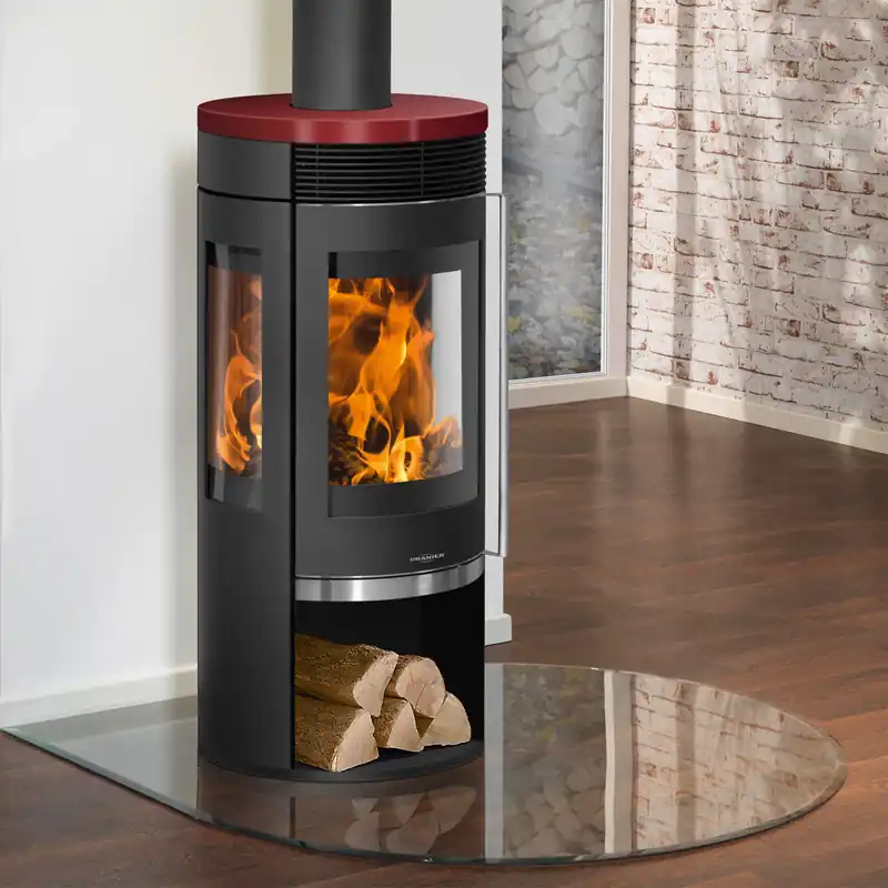 Direkt Vom Hersteller Oranier Rota TRE 2.0 Kaminofen Stahl Schwarz mit Keramik-Abdeckplatte Bordeauxrot
