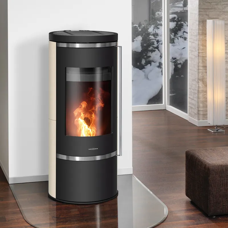 Oranier Carus 2.0 Pelletofen Stahl Schwarz / Kalkstein Cream Neue Kollektion