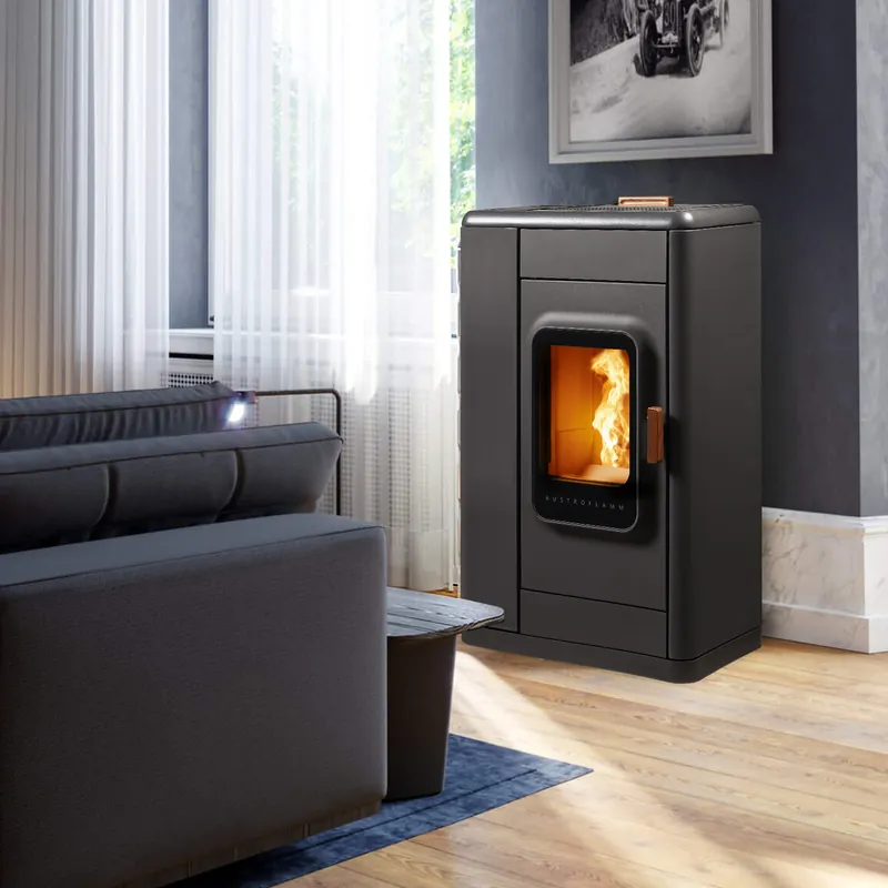 Austroflamm Ruby Pelletofen Stahl Schwarz, Topplatte Keramik Anthrazit Expressversand