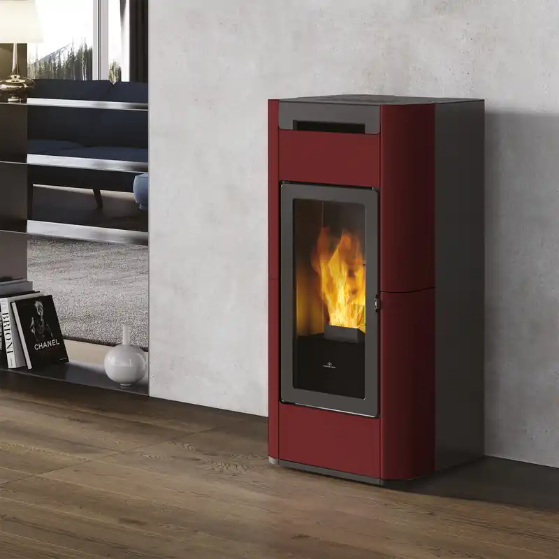 Heißes Angebot Edilkamin Tera H 30 EVO wasserführender Pelletofen Keramik Bordeaux inkl. Kit R-FX