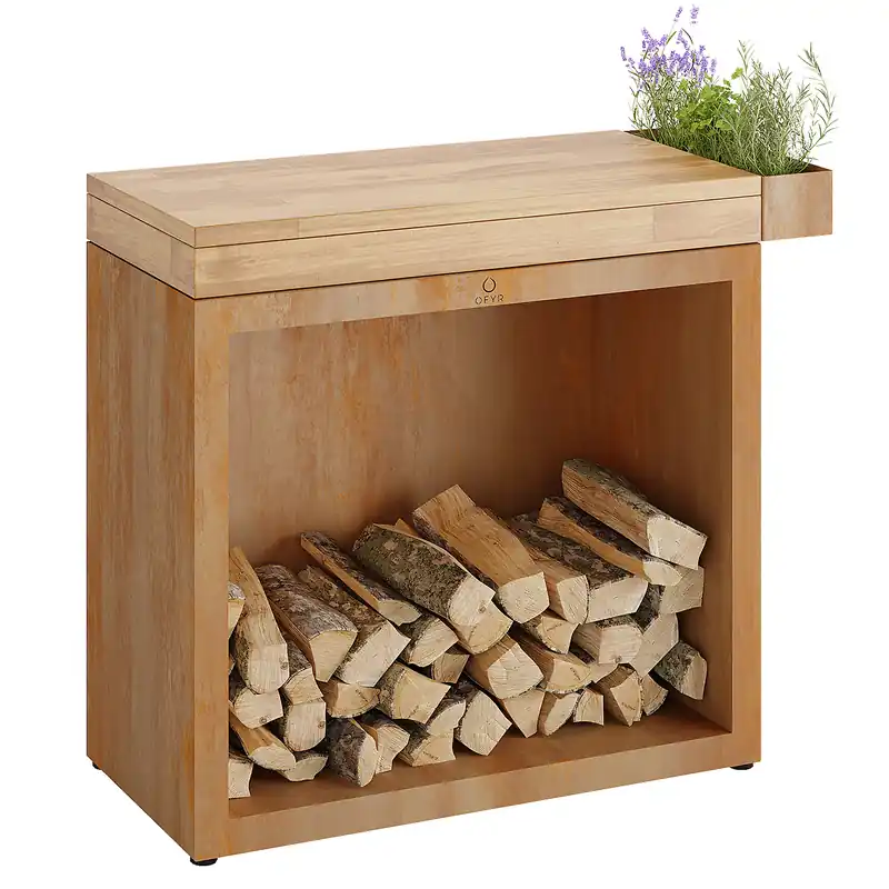 Schneller Versand OFYR Holzfach Corten 90 mit Arbeitsplatte Teakholz