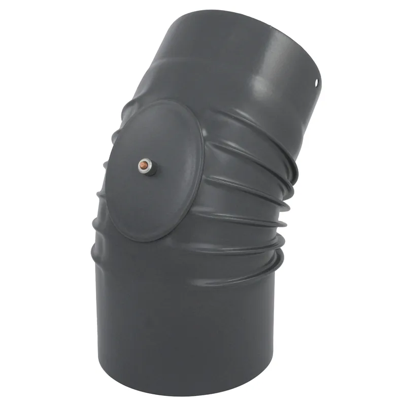 Sichere Zahlung Raik Rauchrohrbogen / Ofenrohrbogen Emaille 150mm - 45° Bogen gerippt Grau mit Reinigungsöffnung