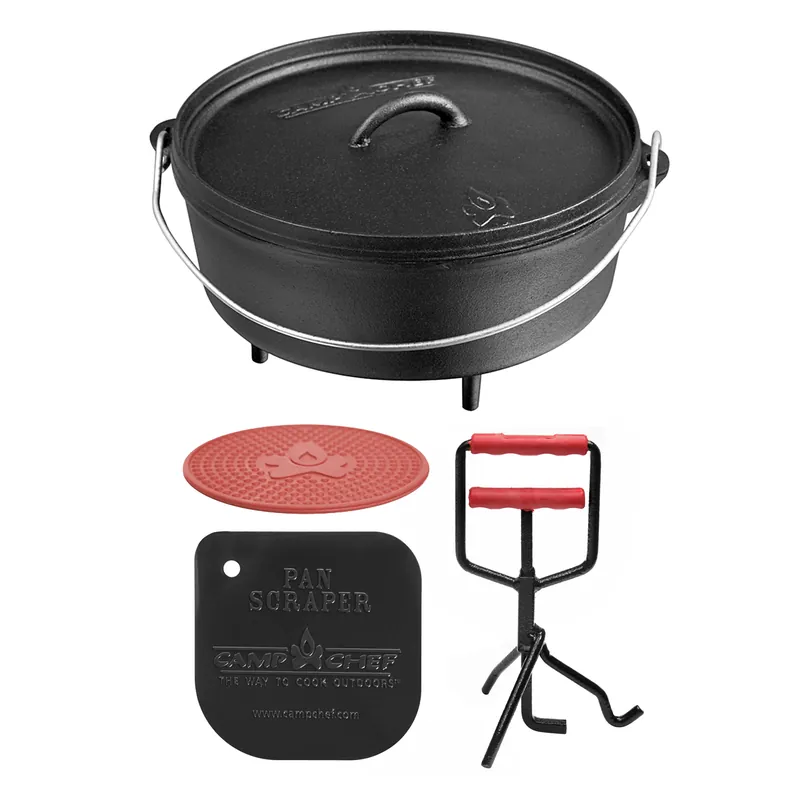 Camp Chef Set Classic Dutch Oven SDO-12 mit Profi-Deckelheber, Hot Pad und Reinigungsschaber Echt