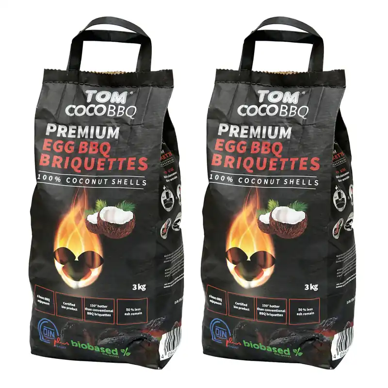 Wochenendangebot TOM COCO Grill-Kokoskohle Briketts, Eiform, 2 x 3 kg (6 kg)