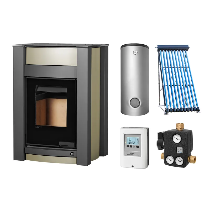 Aquaflam Vario Kalmar Basic Olive Set + Solarthermie-Set 2 (11 m²) + Kombispeicher THKE 600 + SWT Finale Aktion