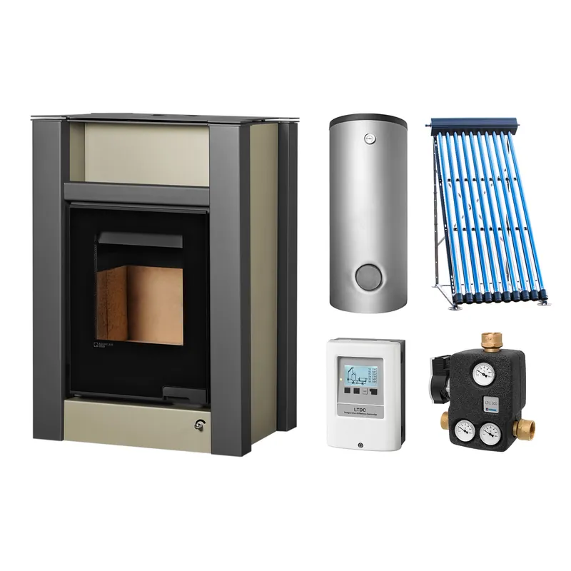 Kracherpreis Aquaflam Vario Lend Basic Olive Set + Solarthermie-Set 2 (11 m²) + Kombispeicher THKE 600 + SWT