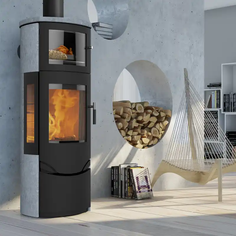 Jetzt Bestellen Lotus Prio 7M Kaminofen Schwarz/ Speckstein/ Seitenglas, Rauchabgang oben