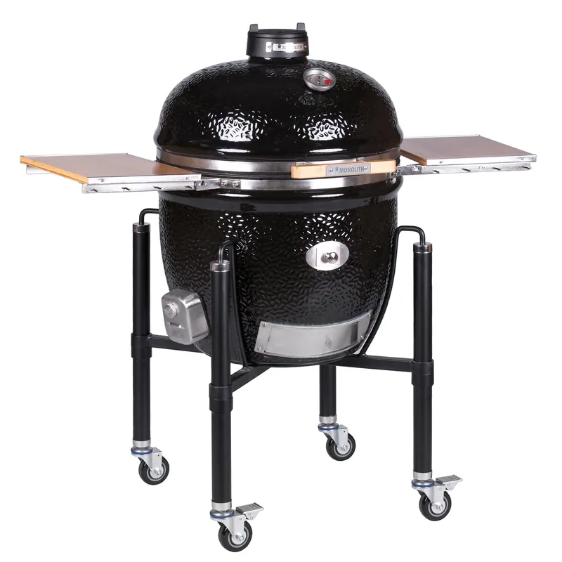 Preis Gesenkt MONOLITH LeCHEF BBQ GURU Keramikgrill PRO-Serie 2.0 Schwarz mit Gestell und Seitentischen