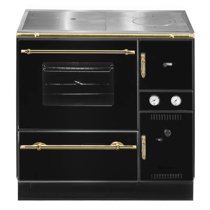 Sichere Zahlung Wamsler K 148 CL Küchenofen wasserführend Schwarz / Gold, Rauchrohr links