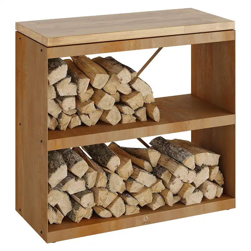 Garantierte Lieferung OFYR Holzregal Corten mit Arbeitsplatte
