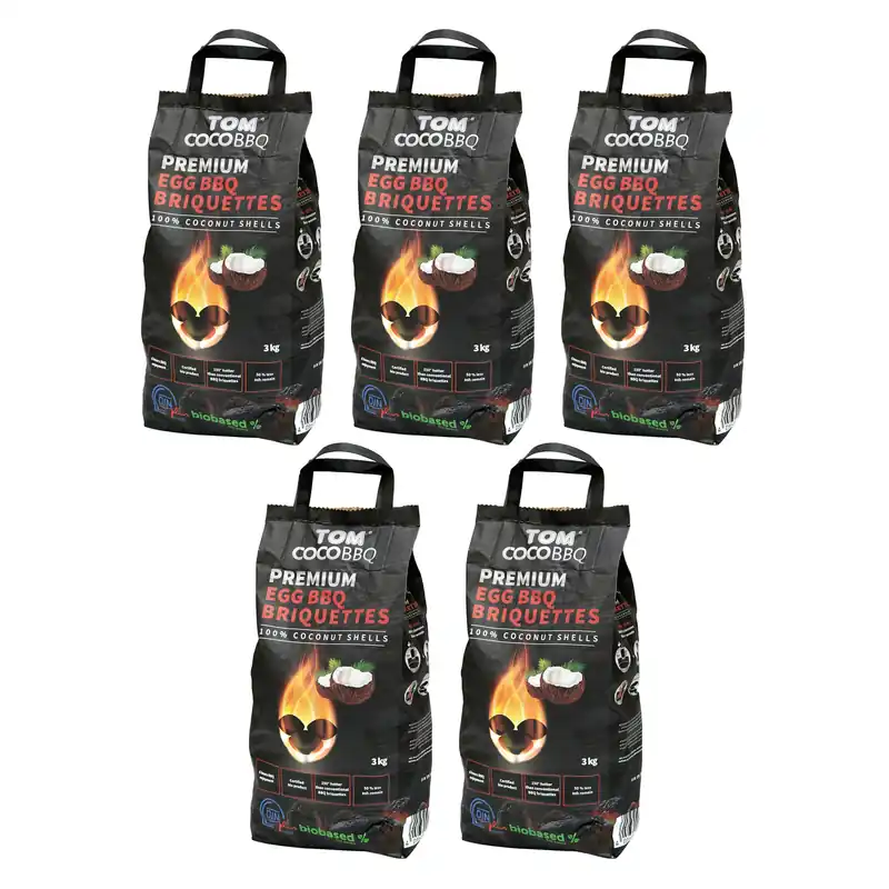 Angebot TOM COCO Grill-Kokoskohle Briketts, Eiform, 5 x 3 kg (15 kg)
