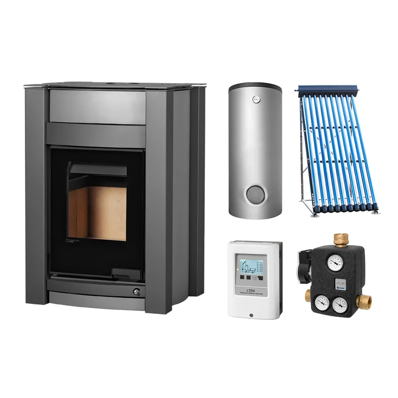 Aquaflam Vario Kalmar Basic Grey Set + Solarthermie-Set 2 (11 m²) + Hygienespeicher SHS 550 + SWT Billig