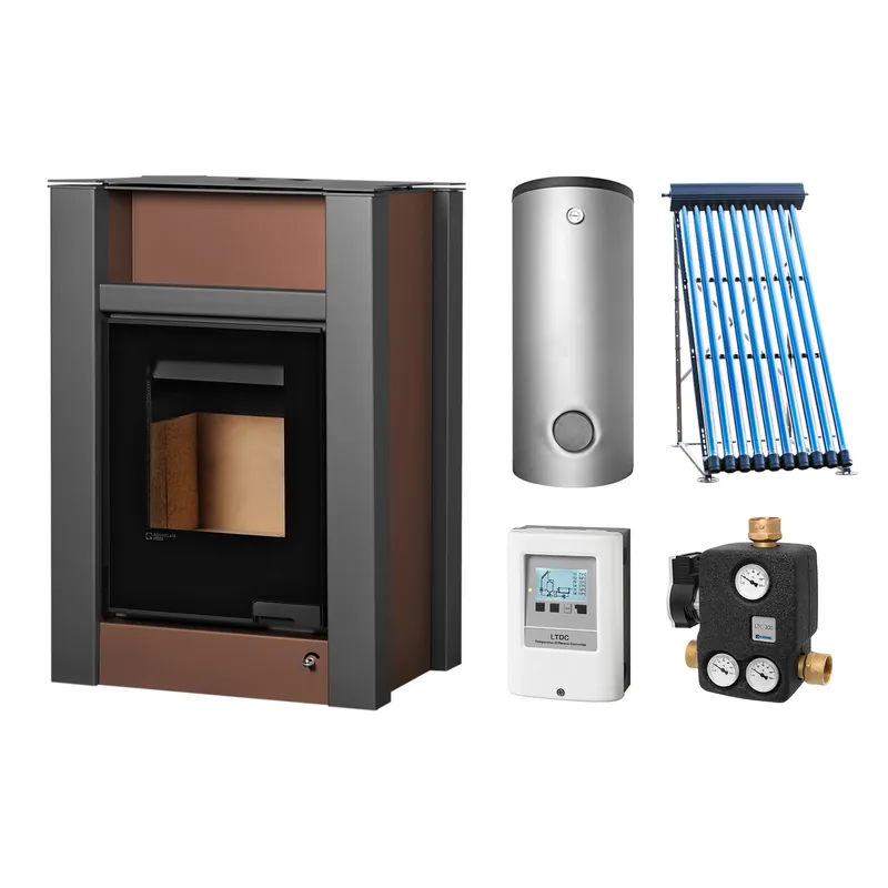 Neue Kollektion Aquaflam Vario Lend Basic Brown Set + Solarthermie-Set 2 (11 m²) + Pufferspeicher TPSR 600 + SWT