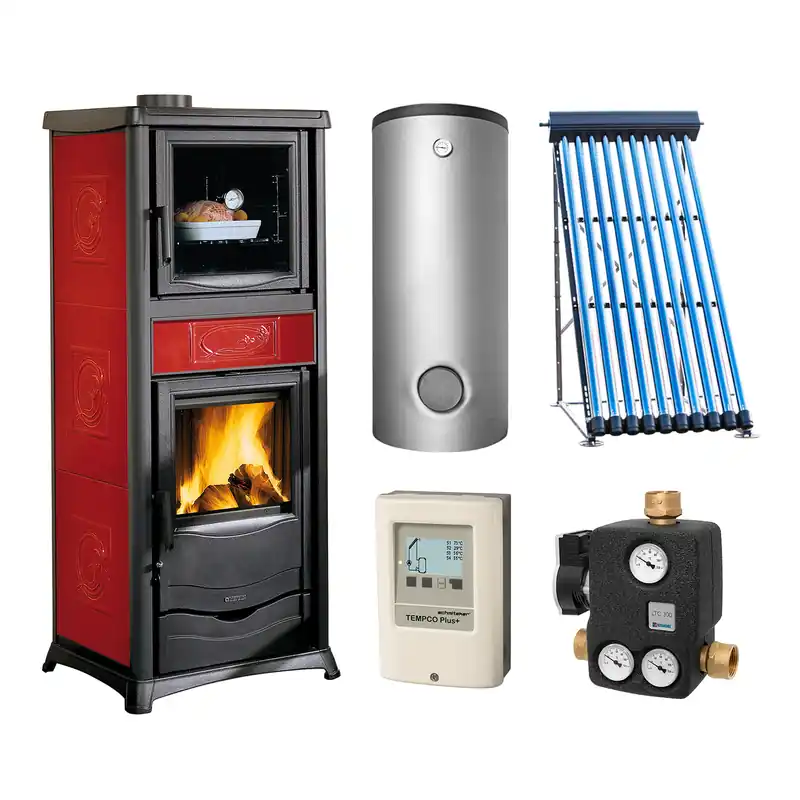 La Nordica Termorossella Plus Forno DSA 16 Liberty Bordeaux + Solarthermie-Set 4 (15,17 m²) + Kombispeicher THKE 825 + SWT Neuheit