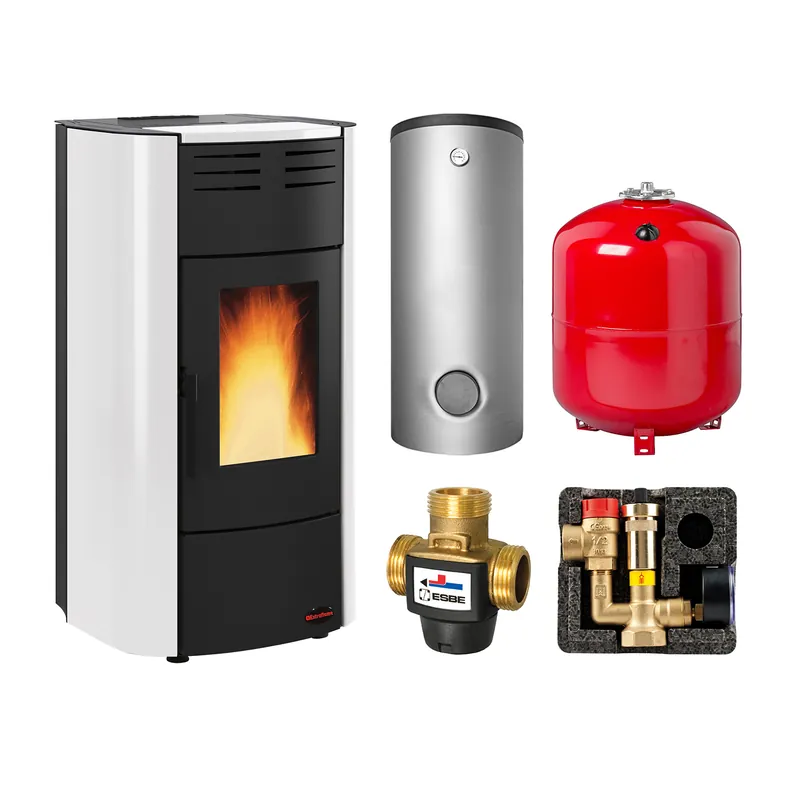 Extraflame Raffaella Idro H15 Stahl Weiß Set + Hygienespeicher SH 750 Schneller Versand