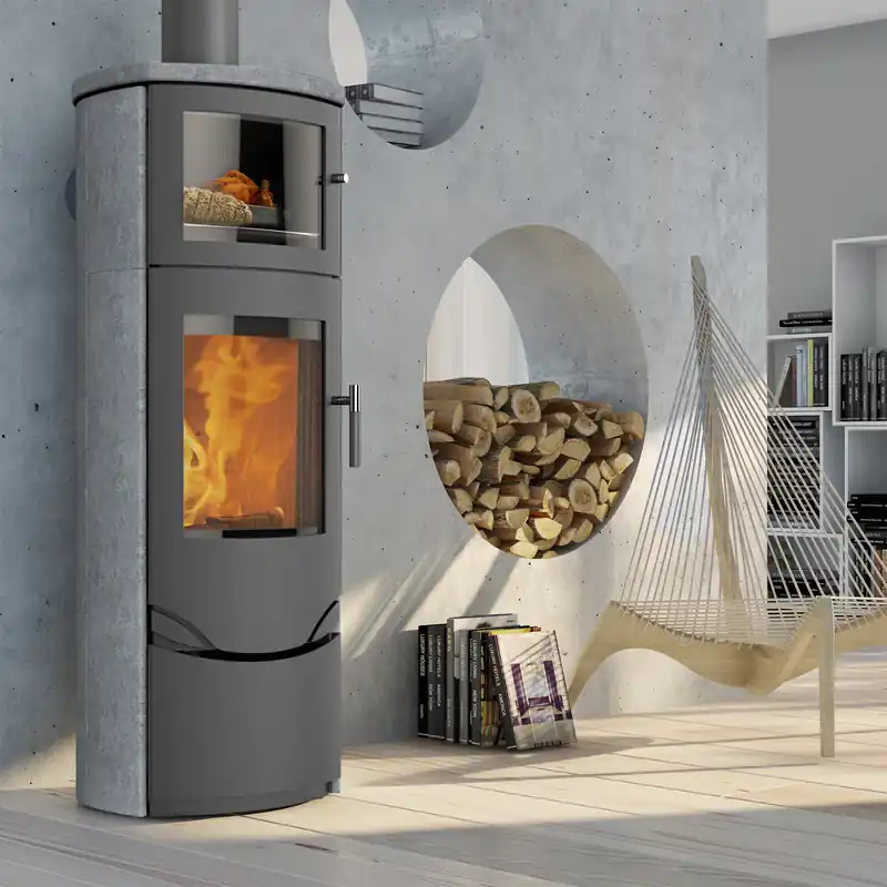Expressversand Lotus Prio 7M Kaminofen Grau/ Speckstein, Rauchabgang oben
