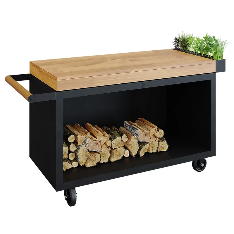 OFYR Sockel Black 135 PRO mit Arbeitsplatte Teakholz Heißes Angebot