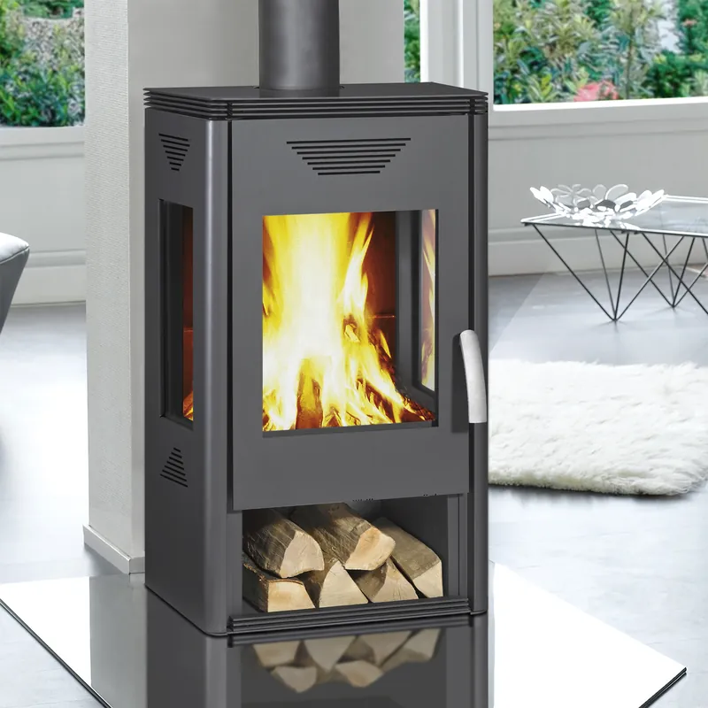 Saisonangebot Wamsler Trion H Kaminofen Stahl Grau mit Holzlagerfach
