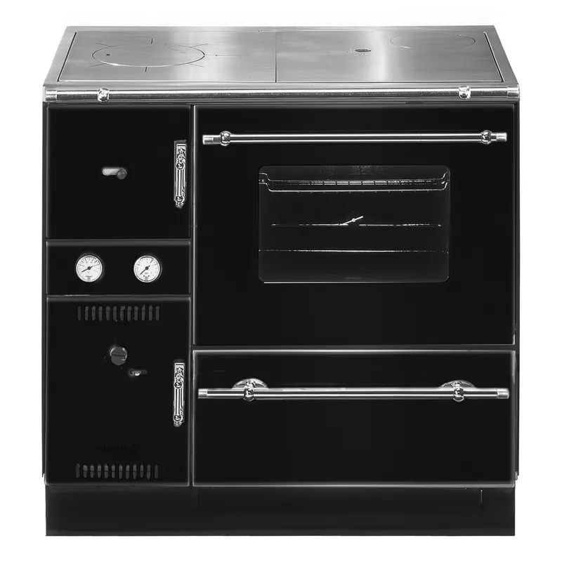 Aktuell Wamsler K 148 CL Küchenofen wasserführend Schwarz / Chrom, Rauchrohr rechts