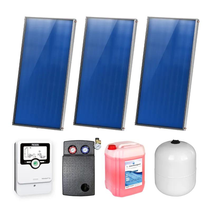Begrenztes Angebot 6,03 m² Sunex Flachkollektor-Set 2 3x AMP 2.0