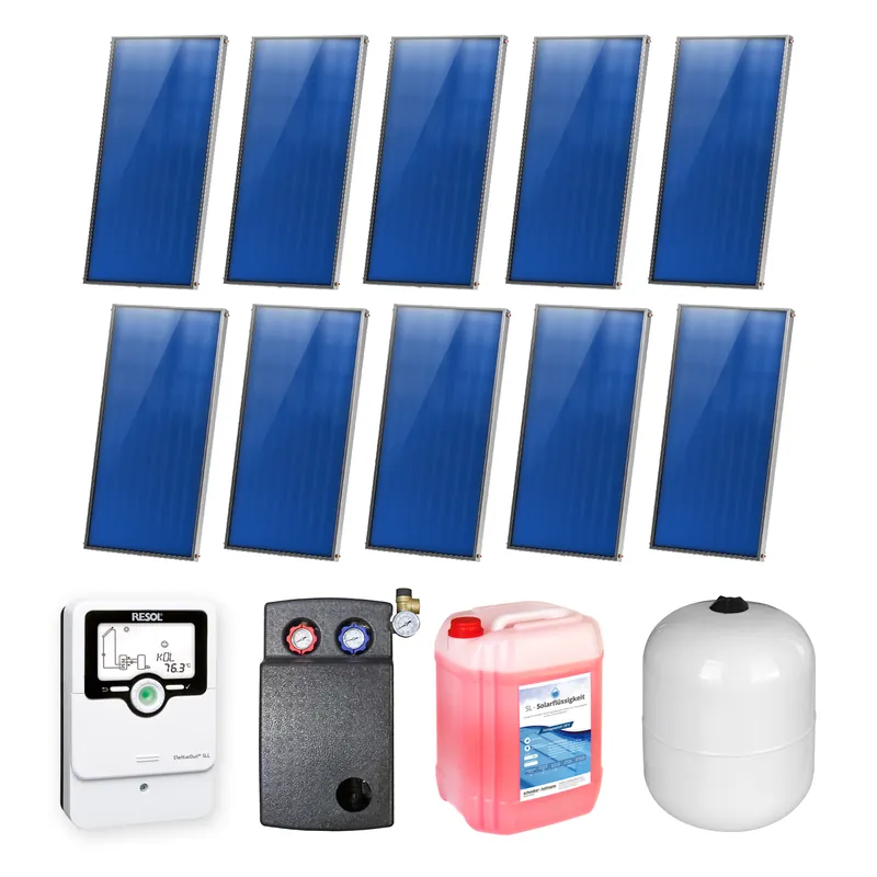 Begrenztes Angebot 20,10 m² Sunex Flachkollektor-Set 9 10x AMP 2.0