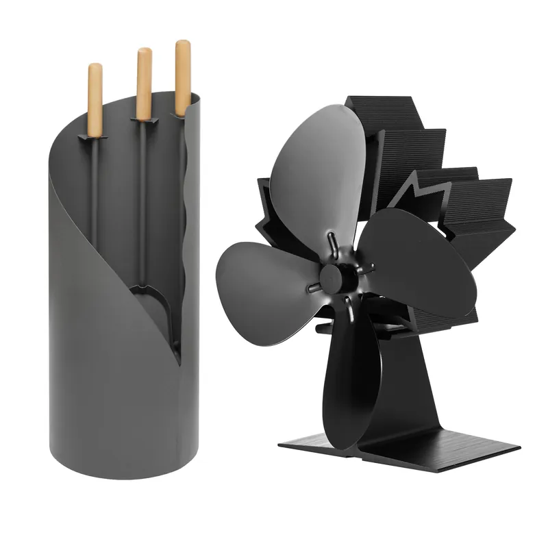 Raik Kaminbesteck Otto 3-teilig + stromloser Kaminventilator / Ofenventilator 4-Blatt, Set Top-Angebot