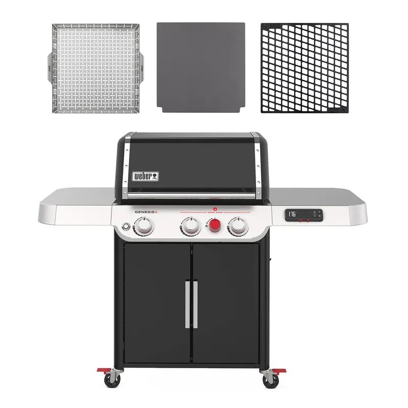 Weber Genesis EX-325S Smart Gas-Grillstation Schwarz + CRAFTED Grillkorb + CRAFTED Glasierter Pizzastein + CRAFTED Sear Grate Direkt Vom Hersteller