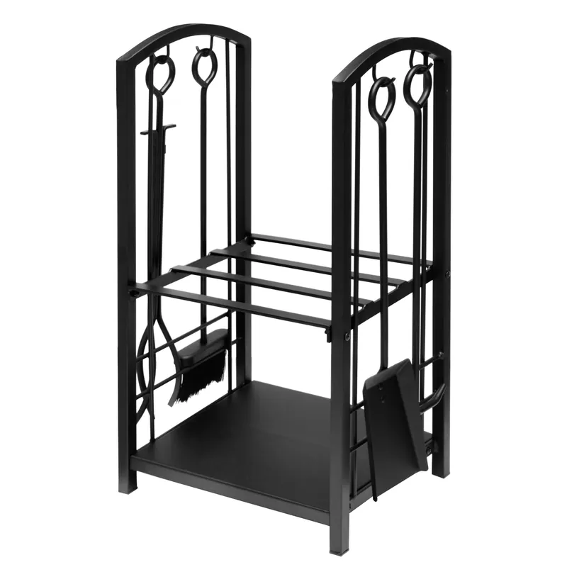 Günstig Raik Holzregal & Kaminbesteck Wilhelm, 4-teilig, schwarz, 74 cm
