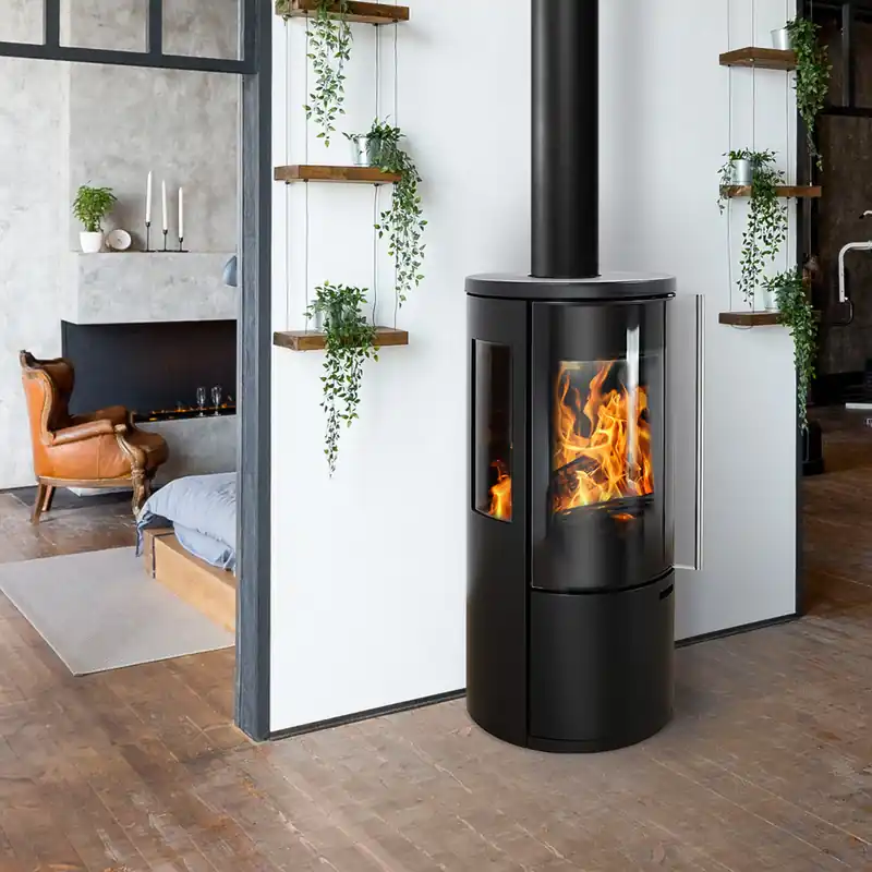 Top-Seller Schmitzker Fisterra Vista Kaminofen Stahl Schwarz, dreiseitige Verglasung
