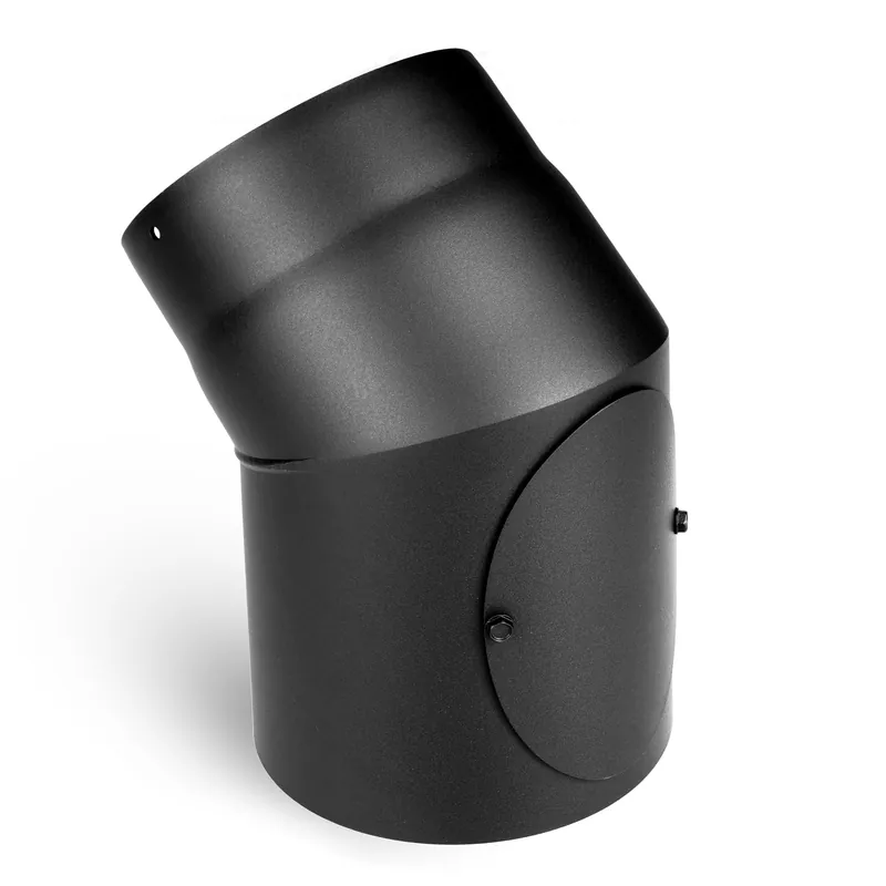 Neu Im Sortiment Raik Basic Rauchrohrbogen 130mm schwarz 45° mit Tür –R für Rauchrohr / Ofenrohr