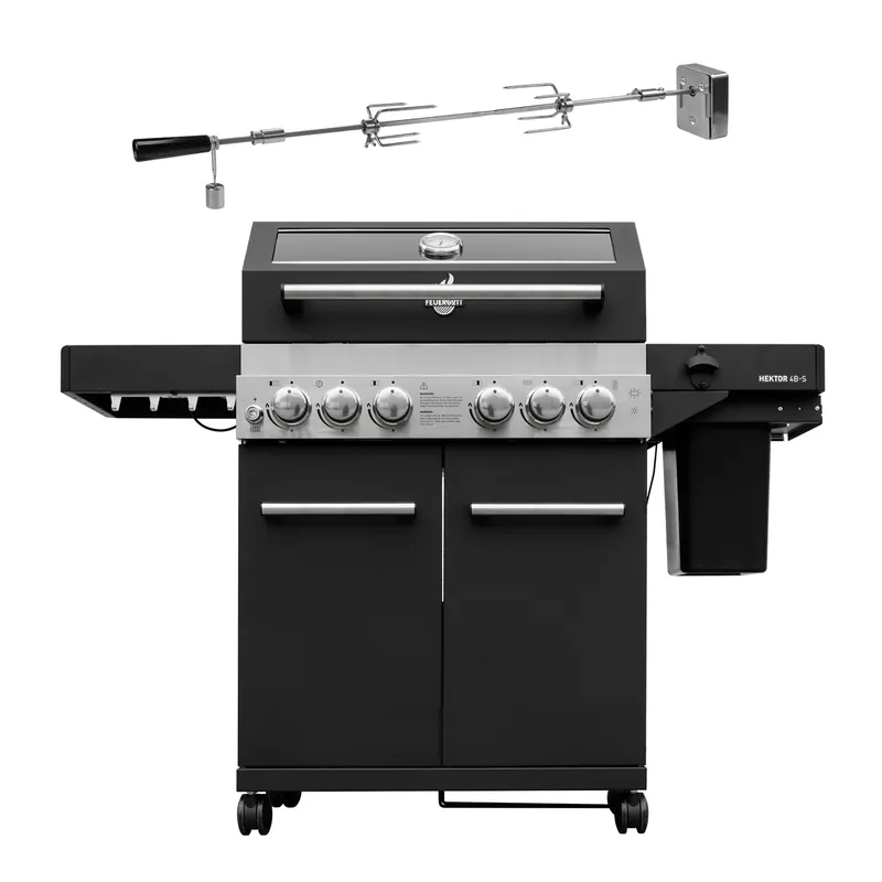 Sonderaktion FEUERGOTT Gas-Grillstation Hektor 4B-S inkl. Abdeckhaube + Drehspieß