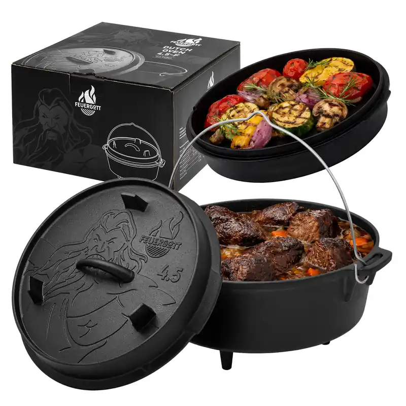 FEUERGOTT Dutch Oven 4,5 l mit Füßen Markenware