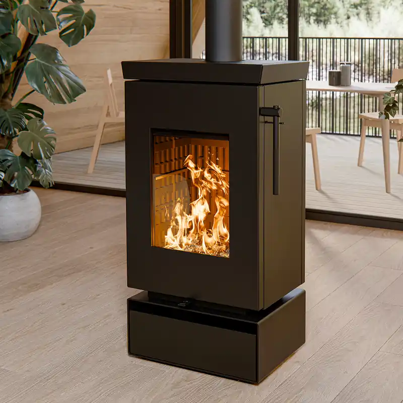 Super-Preis Thermorossi Zen W Kaminofen Stahl Schwarz mit Holzfach, Auslaufmodell