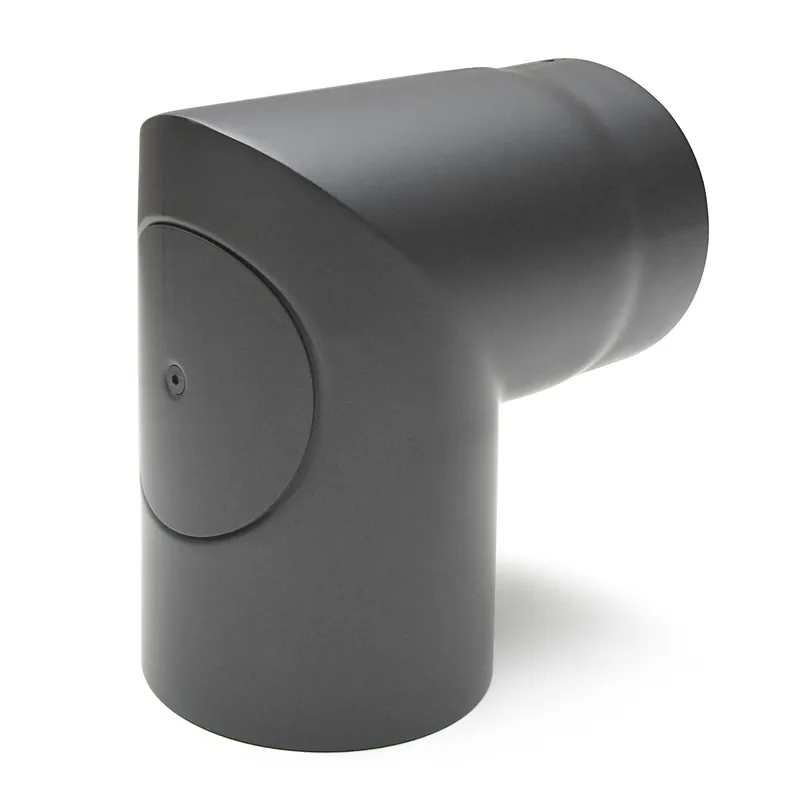 Raik Basic Rauchrohrbogen 150mm gussgrau 90° – 2teilig mit Tür geschliffen für Rauchrohr / Ofenrohr Solange Der Vorrat Reicht