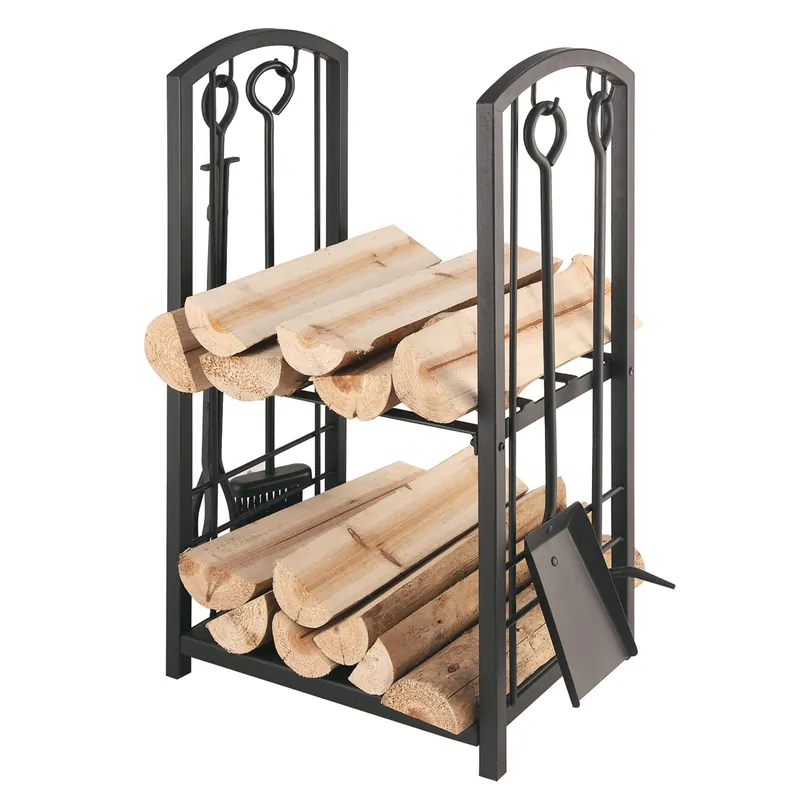 Sonderaktion Raik Holzregal & Kaminbesteck 4-tlg., schwarz