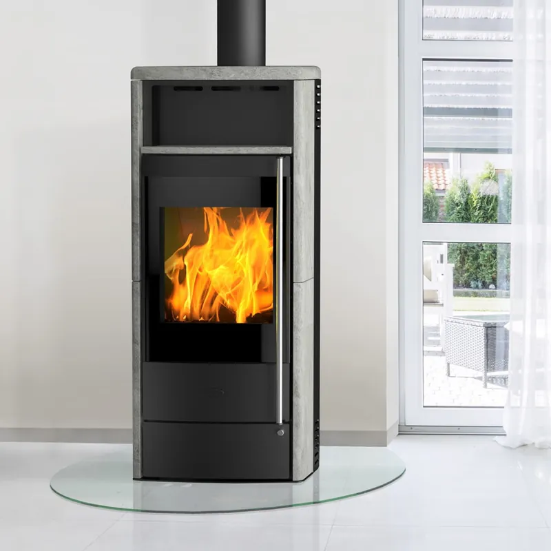 Bestpreis Fireplace Teramo Dauerbrandofen RLU Stahl Schwarz / Speckstein