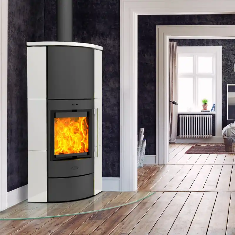 Top-Angebot Fireplace Adelaide Eckkaminofen Stahl Schwarz Keramik Mattweiß