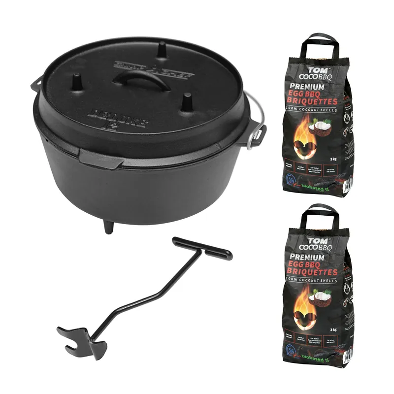 Camp Chef Deluxe Dutch Oven DO-12 + TOM COCO Grill-Kokoskohlebriketts 2er-Pack Direkt Vom Hersteller