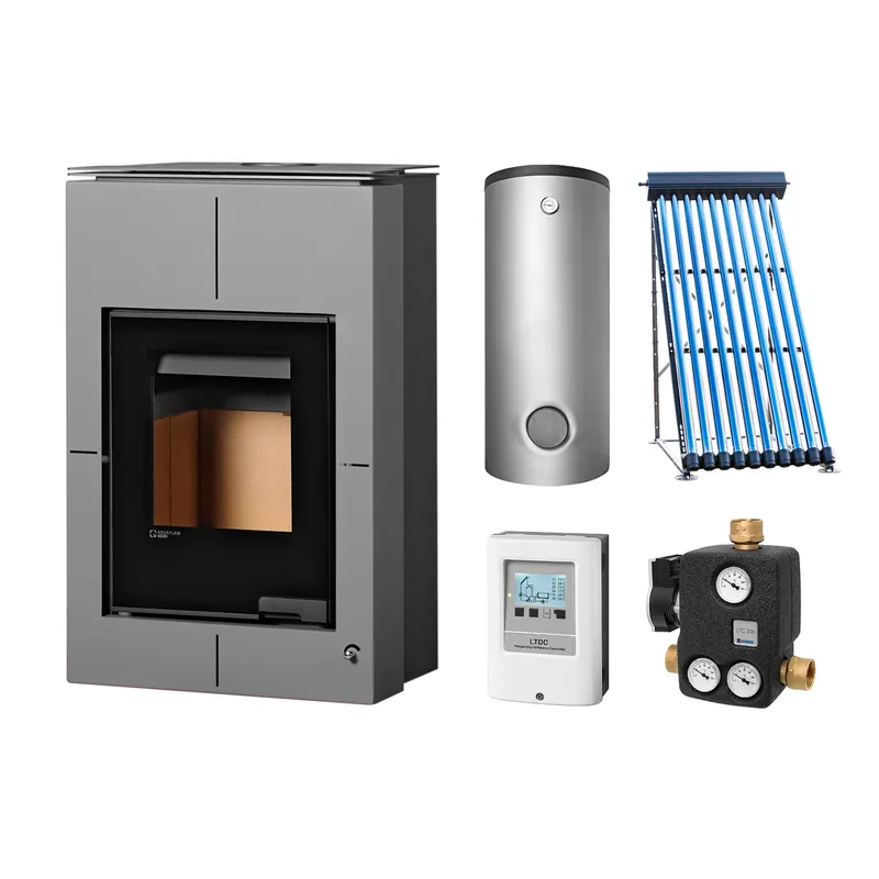 Echt Aquaflam Vario Saporo Basic Grey Set + Solarthermie-Set 2 (10 m²) + Kombispeicher THKE 600 + SWT