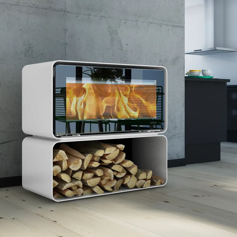 Jetzt Kaufen Lotus Living Cube Kaminofen Alpin White, Rauchabgang hinten
